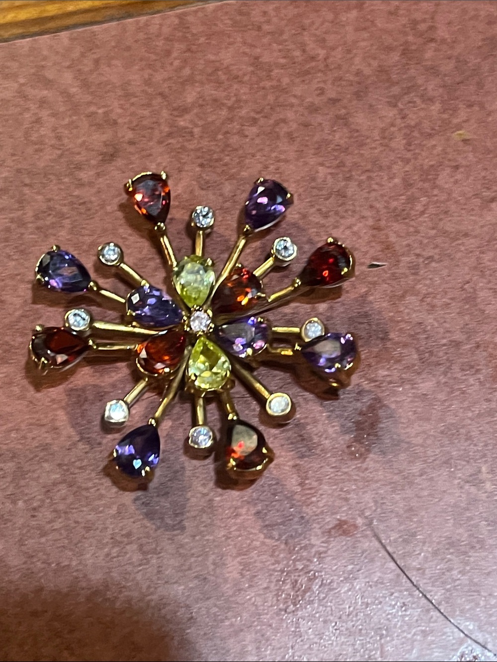 Gold-Tone Multicolor Teardrop Burst Brooch - Women’s Jewelry